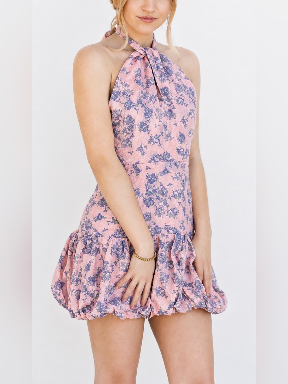 Storia NWT pink floral bubble mini dress, small